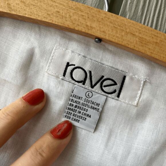 Ravel White Ramie Soutache Open Front Vest L – Boho Lace Crochet Festival Layeri - Picture 2 of 5